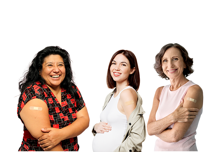 Trois femmes vaccinées, pansement sur le bras
